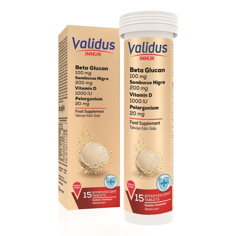 Validus Immun Beta Glucan + Echinacea Sambucus Nigra + Coenzyme Q10 + Pelargonium 15 Effervescent Tablets
