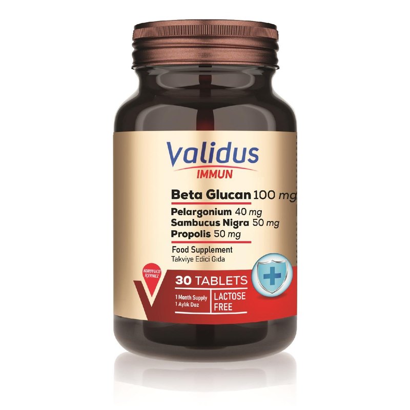 Validus Immun Beta Glucan Sambucus Nigra + Pelargonium + Resveratrol + Echinacea + Curcumin + Propolis 30 Tablets