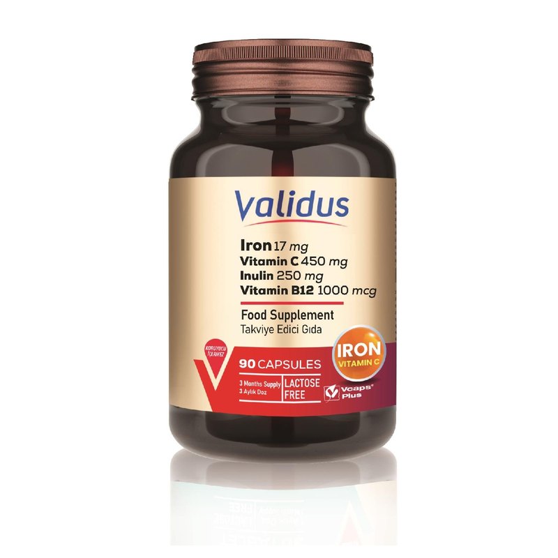 Validus Iron 17 mg + Vitamin C 450 mg + Inulin 250 mg + Vitamin B12 1000 mcg 90 Capsules