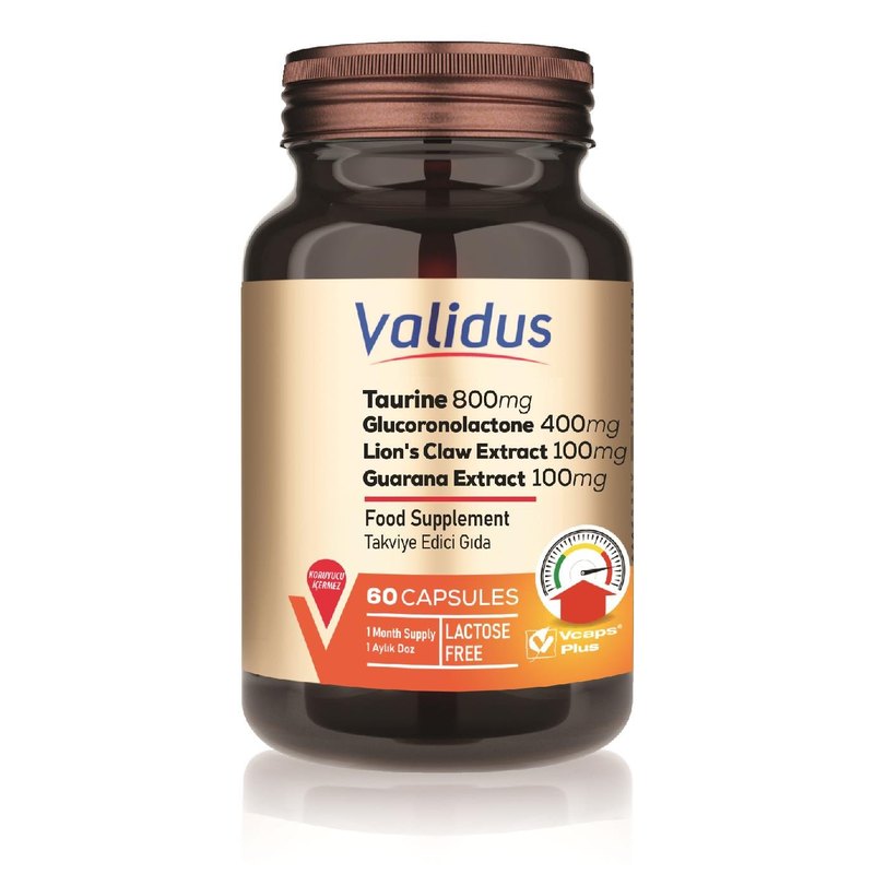 Validus Taurine 800 mg + Glucoronolactone 400 mg + Lion's Claw Extract 100 mg + Guarana Extract 100 mg 60 Capsules