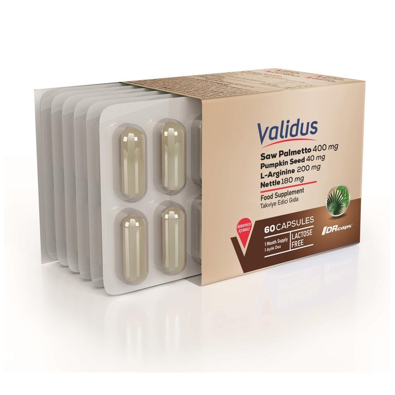 Validus Saw Palmetto 400 mg + L-Arginine + Pumpkin Seed + Lycopene 60 Capsules (Drcaps)