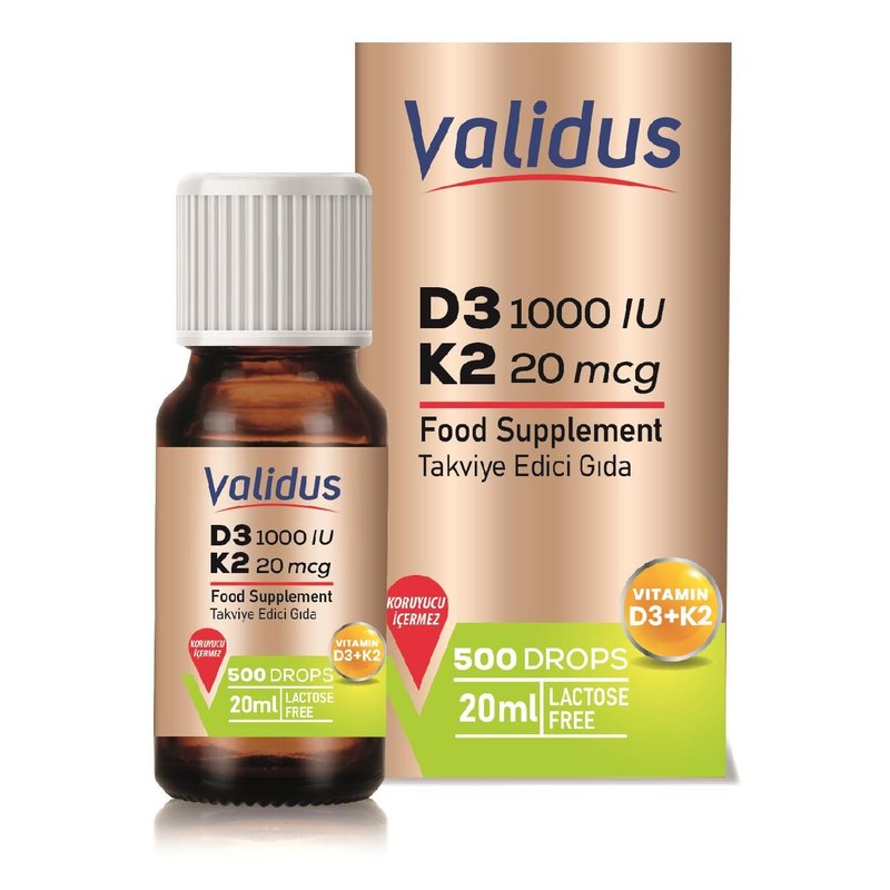 Validus Vitamin D3 + Vitamin K2 Drops 20 ml (Kappa Patented Active)