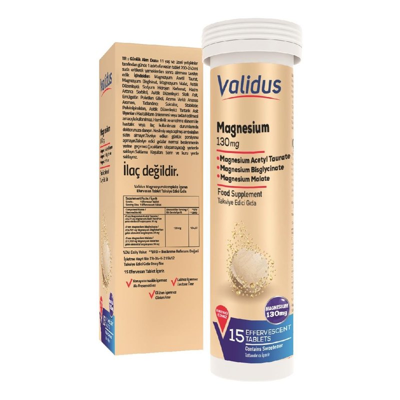 Validus Magnesium Complex Bisglycinate + Taurat + Malat 15 Effervescent Tablet