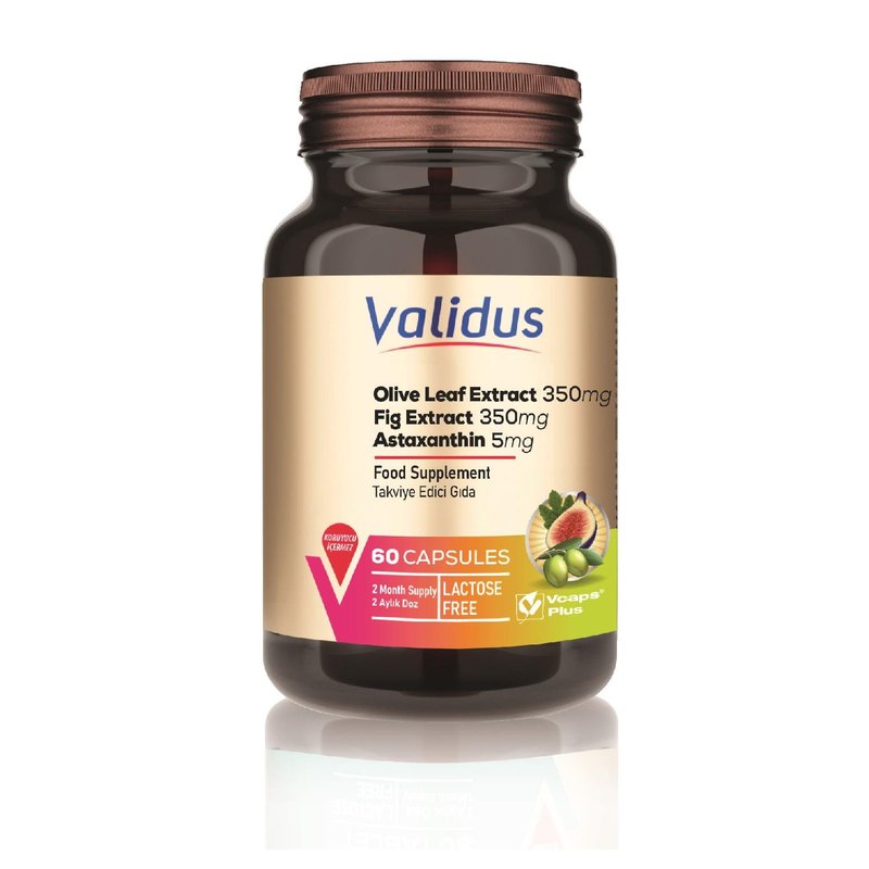 Validus Olive Leaf Extract 350 mg + Fig Extract 350 mg + Astaxanthin 5 mg 60 Capsules (Vcaps)