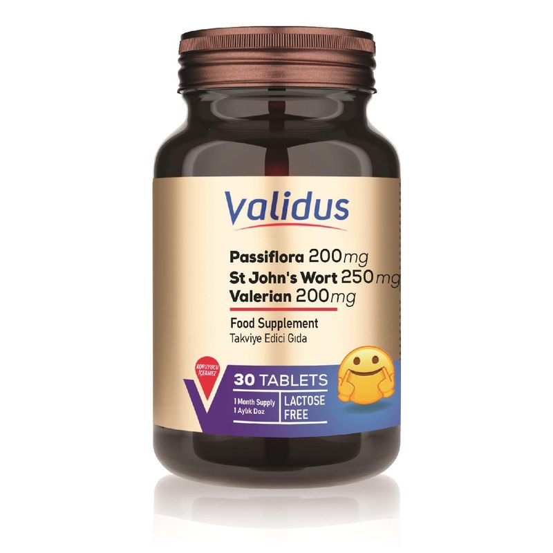 Validus Passiflora + Valerian + Lavander + Camomille + St. John's Wort + Melissa 30 Tablets