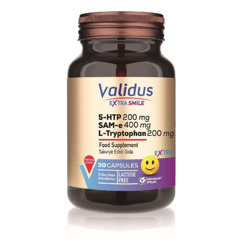 Validus Extra Smile 5-HTTP 200 mg + L- Tryptophan 200 mg + Sam-e 400 mg 30 Capsules (Vcaps Plus)