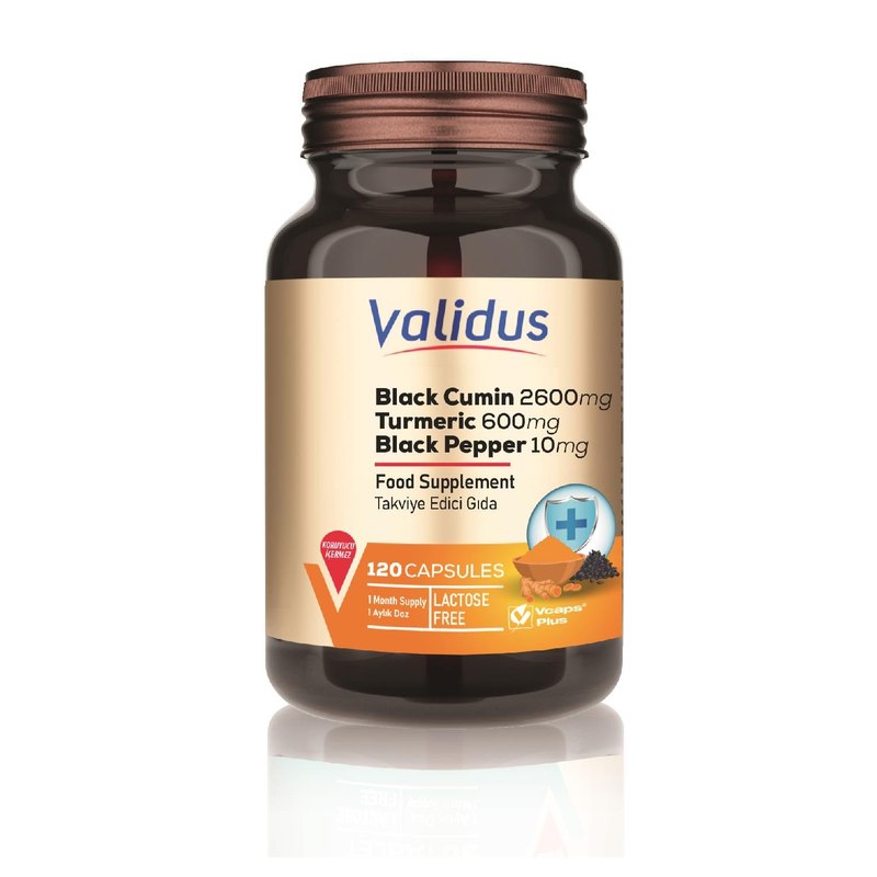 Validus Black Cumin 2600 mg + Turmeric 600 mg + Black Pepper 10 mg 120 Capsules