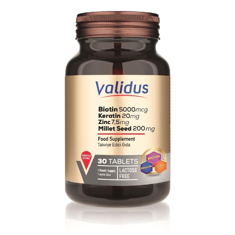 Validus Biotin + Keratin + Zinc 30 Tablets