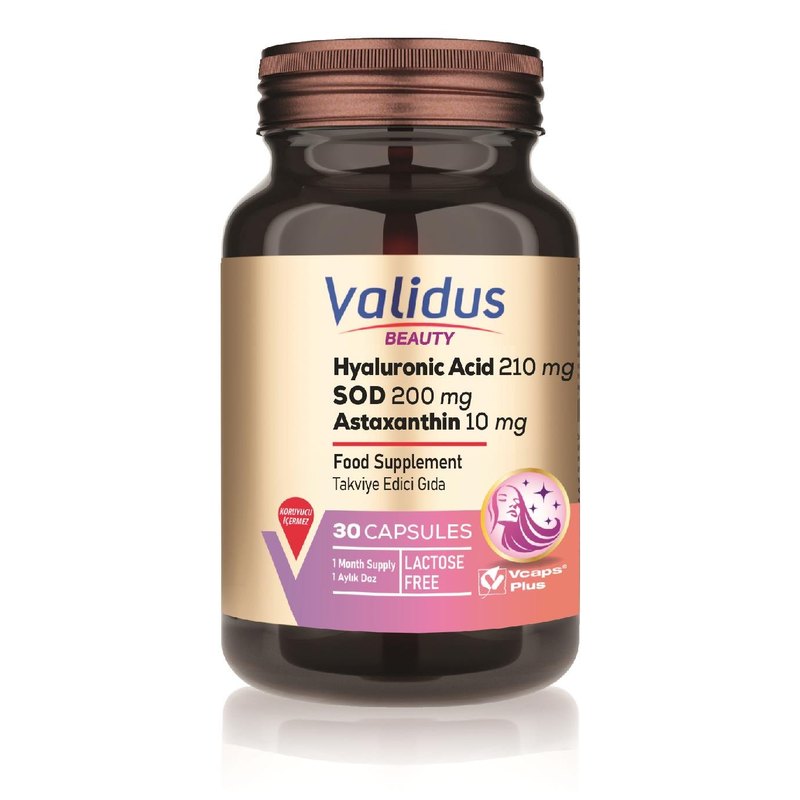 Validus Hyaluronic Acid 210 mg + Astaxanthin 10 mg 30 Capsules (Vcaps Plus)