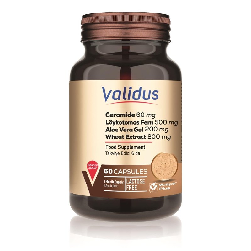 Validus Ceramide 60 mg + Löykotomos Fern 500 mg + Aloe Vera Gel 200 mg + Wheat Extract 200 mg 60 Capsules