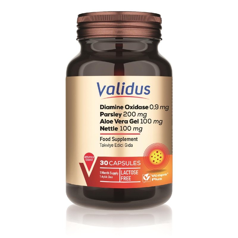 Validus Diamine Oxidase 0,9 mg + Parsley 200 mg + Aloe Vera Gel 100 mg + Nettle 100 mg 30 Capsules