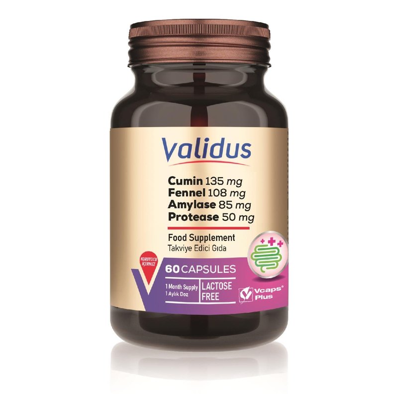 Validus Digestive Comfort Cumin + Fennel + Amylase 60 Capsules (Vcaps Plus)