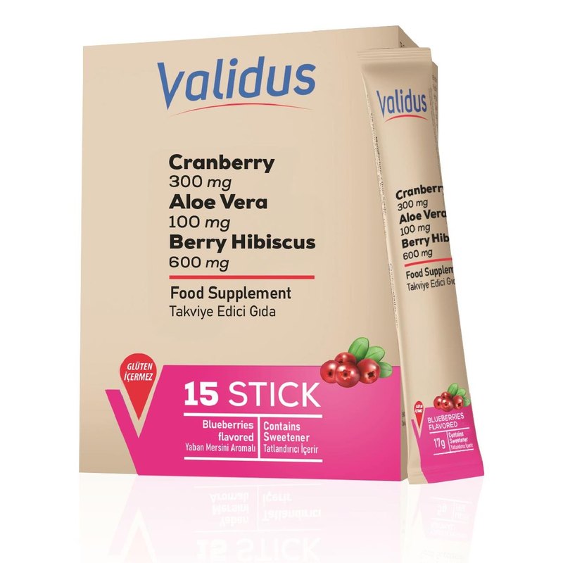 Validus Cranberry + Aloe Vera + Tea Tree + Hibiscus + Bearberry + D-Mannos 15 Sticks